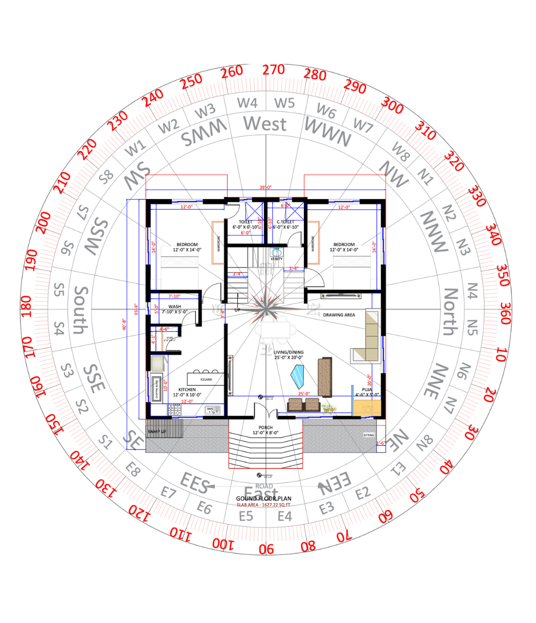 39 × 40 FT floor plan blueprint - Wide-Frontage Duplex Residence
